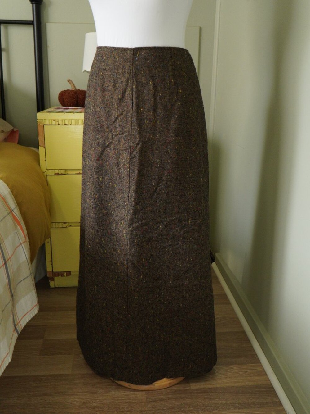 tweed forrest green maxi wool blend skirt